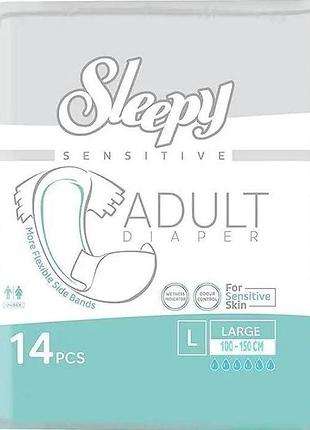 Подгузники для взрослых sleepy sensitive adult large 100-150 см 6 к 14 шт