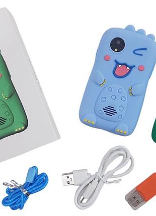 Смартфон kid phone dino с камерой и играми (синий/зеленый) 14х9х4 см