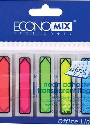 Закладки пластиковые economix 20947 с клейким слоем 5 х 25 шт