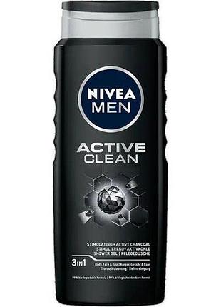 Гель для душа мужской nivea 3 в 1 active clean 500 мл