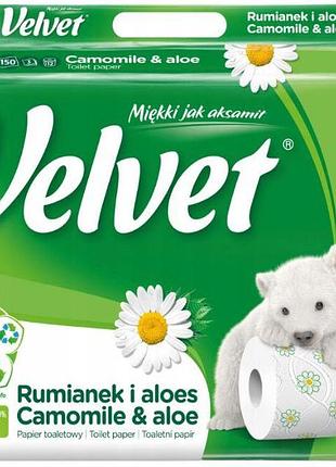 Туалетная бумага velvet camomile & aloe 3 слоя 12 рулонов