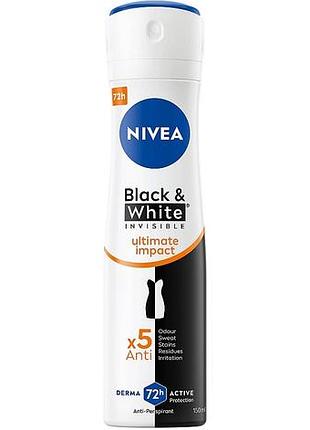 Дезодорант-антиперспірант жіночий nivea black&white ultimate impact спрей 150 мл