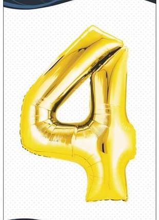Шарик воздушный фольгированный pelican цифра 4 золото 80 см
