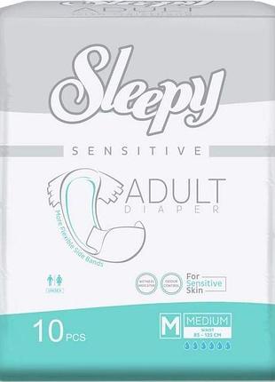Подгузники для взрослых sleepy sensitive adult medium 85-125 см 6 к 10 шт