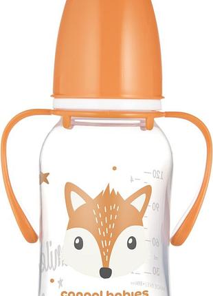 Детская бутылочка пластик с ручками canpol babies 11/823_ora cute animals оранжевая 120 мл