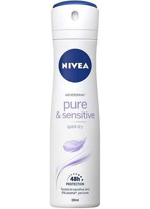 Дезодорант-антиперспирант женский nivea pure & sensitive спрей 150 мл