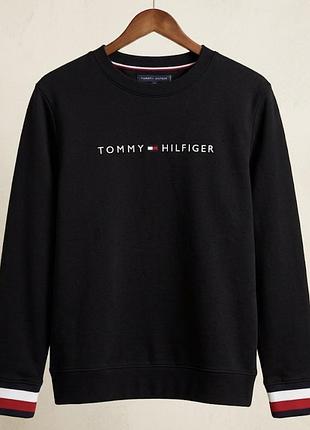 Оригінальний чорний світшот tommy hilfiger з вишитим логотипом (розмір l)