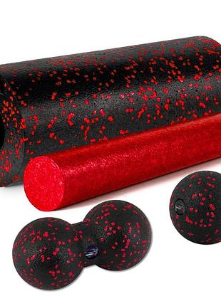 Масажний набір powerplay pp_4015 epp foam roller set 4in1 (2-ва роли + 2-ва м'ячі) чорно-червоний
