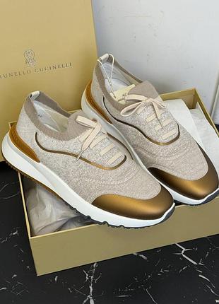 Кроссовки brunello cucinelli мужские беж золото