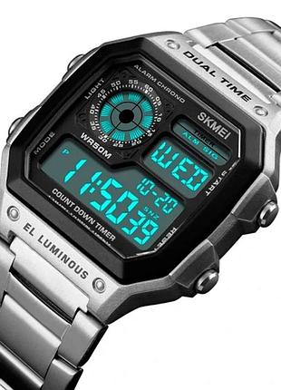 Чоловічий водостійкий спортивний тактичний годинник skmei ripple silver 1335s