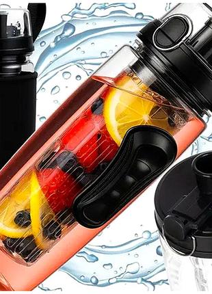 Бутылка для воды 1л герметичная с контейнером для фруктов для спорта и путешествий прозрачный trizand he0578