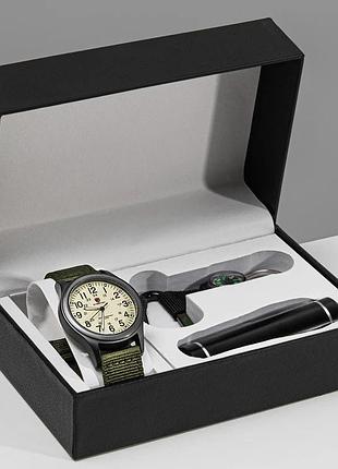Чоловічий тактичний годинник besta box command light набір з компасом
