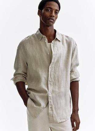 Regular fit linen shirt базовая льняная рубашка песочного цвета