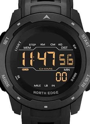 Чоловічий водостійкий спортивний тактичний годинник north edge mars pro black 5bar
