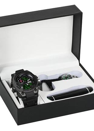 Чоловічий водостійкий спортивний тактичний годинник besta box tattoo зсу light подарунковий набір, з компасом