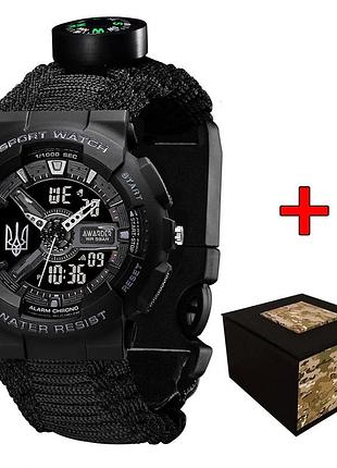 Наручний годинник awarder 005 тризуб срібло black + паракордовий ремінець black
