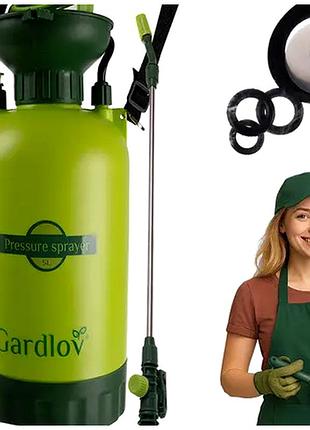 Ручной опрыскиватель 5 л с длинным шлангом для сада зелёный gardlov he0823