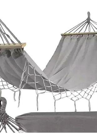 Садовый гамак 200x100 см с деревянной рамой для отдыха серый gardlov he0874