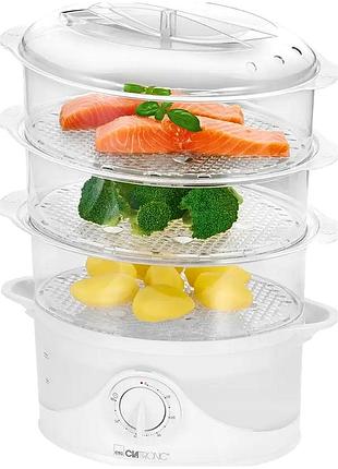 Пароварка 3 емкости 800 вт для кухни 1,5 л белая clatronic he0645