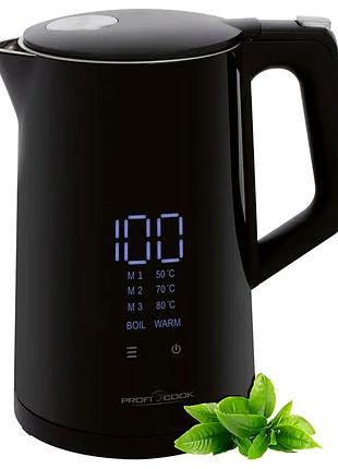 Электрочайник 1.7 л 2200 вт с сенсорным экраном для кухни черный profi cook he0649