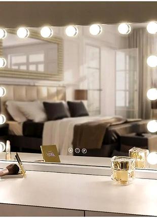 Косметичне дзеркало led 58x46 см з 15 лампочками для макіяжу та догляду біле soulima kt3224