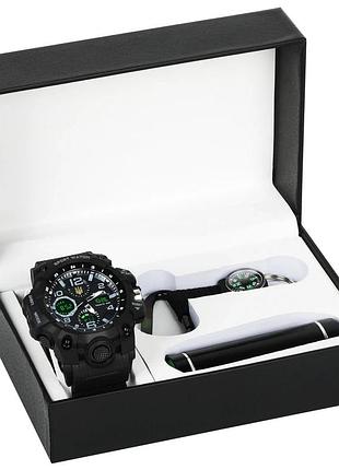 Чоловічий спортивний водостійкий тактичний годинник besta box peremoga light подарунковий набір, з компасом