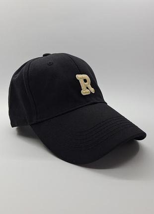 Базовая черная кепка с объемной буквой "r" (washed cotton) р. 55-59 🧢