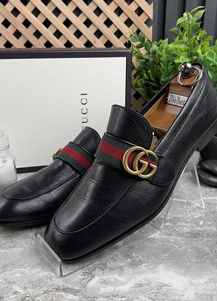 Gucci donnie web double gg loafers чоловічі туфлі лофери шкіра оригінал 41.5 eur