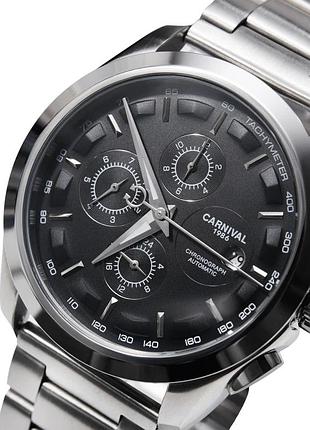 Чоловічий механічний годинник carnival genius prime silver