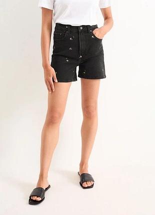 Шорти чорні з вишивкою, джинсові шорти zara