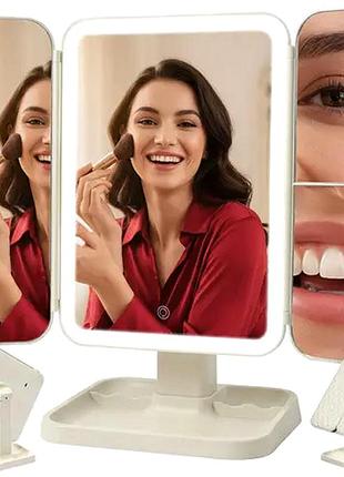 Зеркало 4в1 складное светодиодное для макияжа с увеличением 3х usb soulima se0673
