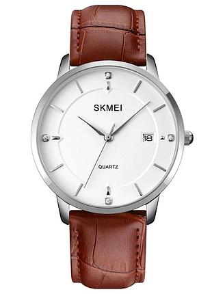 Наручний годинник skmei 1801lsibn silver-white brown leather