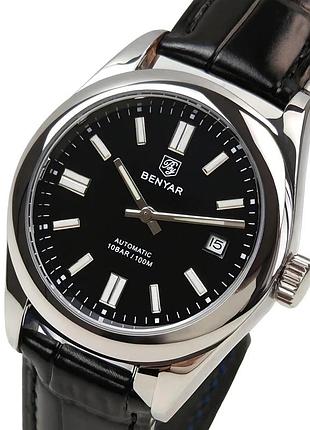 Чоловічий механічний годинник benyar automatic leather deluxe