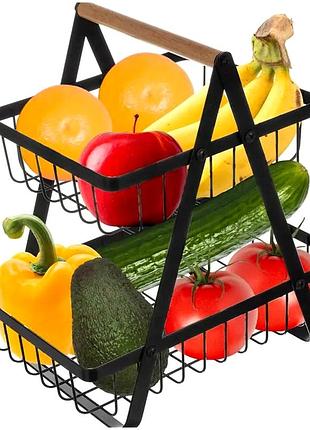 Корзина для фруктов двухъярусная черная металлическая для кухни 30x27x17,5 см ruhhy kt3345