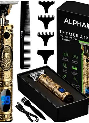 Триммер аккумуляторный с жк-дисплеем для стрижки бороды и волос 4 насадки alpha мс0127