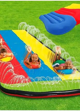 Водяна гірка потрійна з фонтаном 4 м для дітей від 5 років 3 надувні дошки пвх kruzzel kt3353