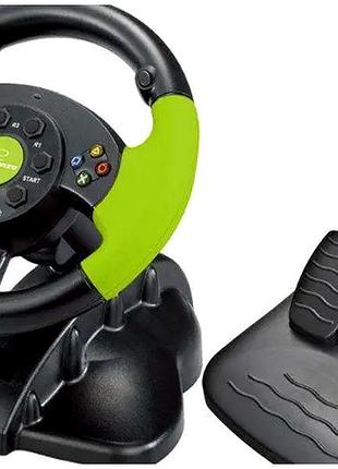 Игровой руль с педалями usb для пк xbox 360 ps3 180 градусов вибрация черный эсперанса kt3424