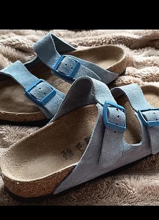Бырканштоки ортопедические замшевые шлепанцы шлепки birkenstock arizona 36 голубые синие биркенштоки обуви бы у