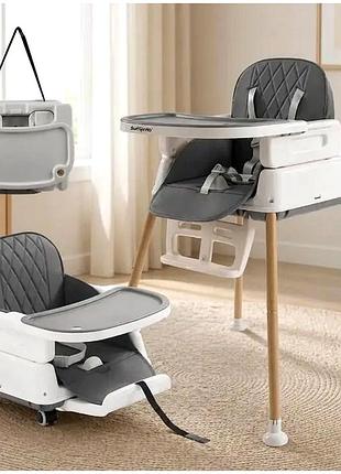 Стульчик для кормления 6 в 1 с подставкой для ног и столиком серый kruzzel kt3503
