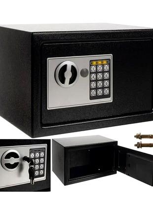Сейф электронный кодовый с ключом 10 литров для дома черный malatec he0167
