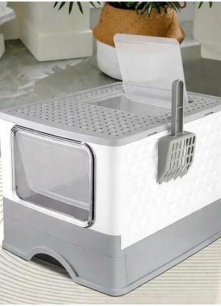 Закритий котячий туалет із шухлядою для дому сірий kt3517