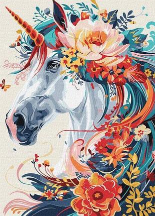 Картина за номерами - квітковий єдиноріг ©art_selena_ua идейка 30х40 см (kho6890)