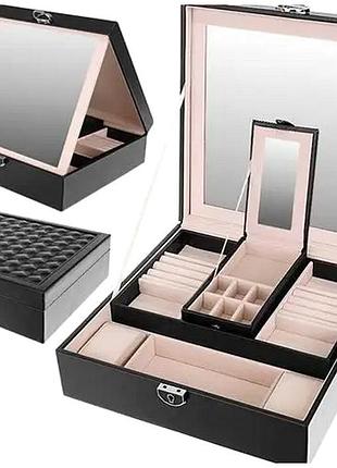 Шкатулка для украшений с зеркалом и замком 25,5х25,5х30 см черная beautylushh he0359