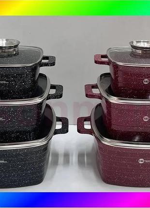 Bs набор квадратных казанов best mix higher kitchen hk 322 на 6 предметов (красный, черный) bas77/n