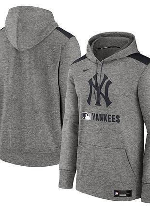 Мужская толстовка с капюшоном из коллекции new york yankees authentic collection performance цвета «серый меланж»