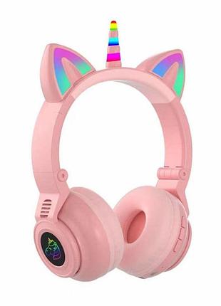 Детские беспроводные bluetooth наушники единорог stn-27 с кошачьими ушками и led подсветкой накладные