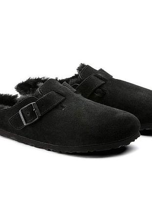 Оригінальні клоги birkenstock boston shearling clogs black suede size 39 - 25 см