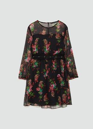 Шифоновое платье zara в цветочек мини короткое xs