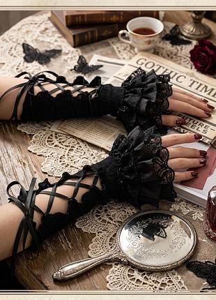 Мітенки з мереживом та стрічками dark iolita gothic coquette