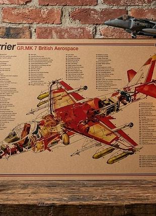 Плакат постер на крафтовой бумаге harrier gr.mk 7 british aerospace 51х35 см